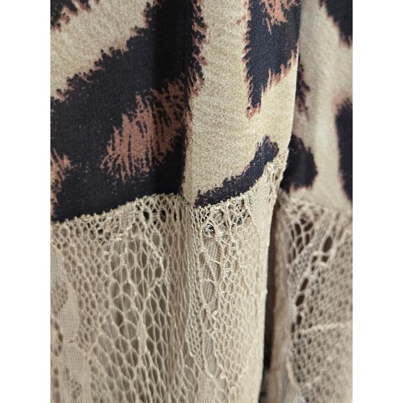 Rosevelvet EUC Leopard cut out lace sheer ruffle maxi dress 2X brown tan - Picture 14 of 17